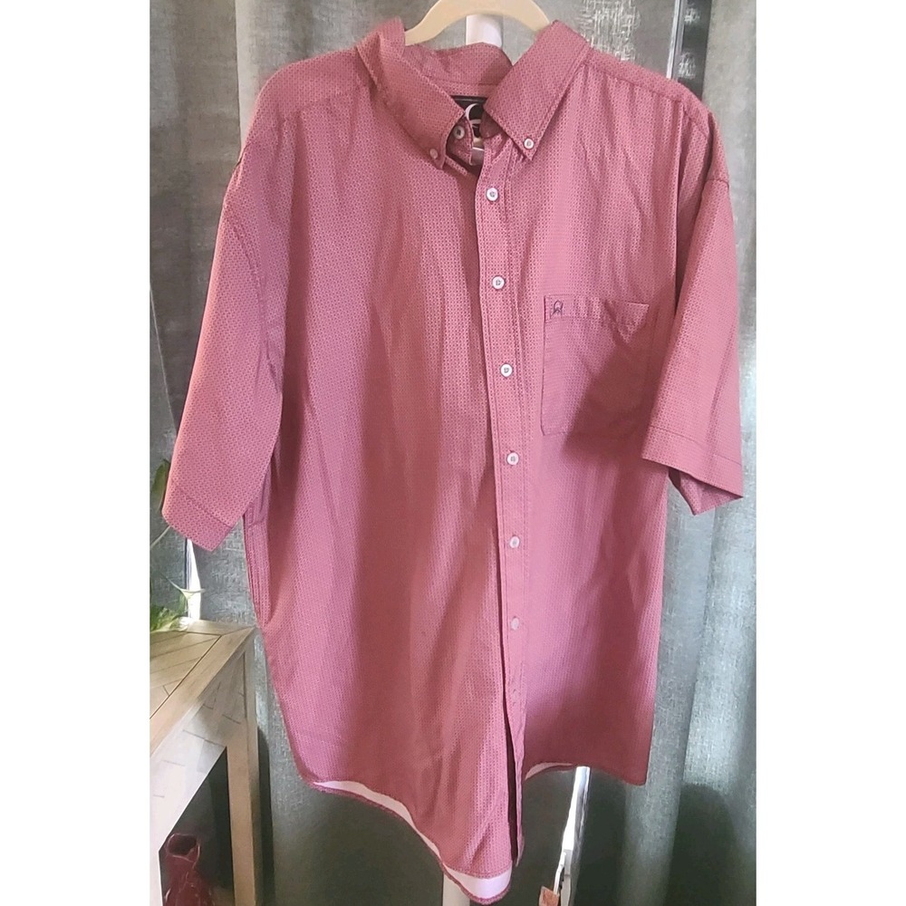 Cinch Western Shirt 2XL XXL Red/Orange Short Sleeve Button Up Geometric Print